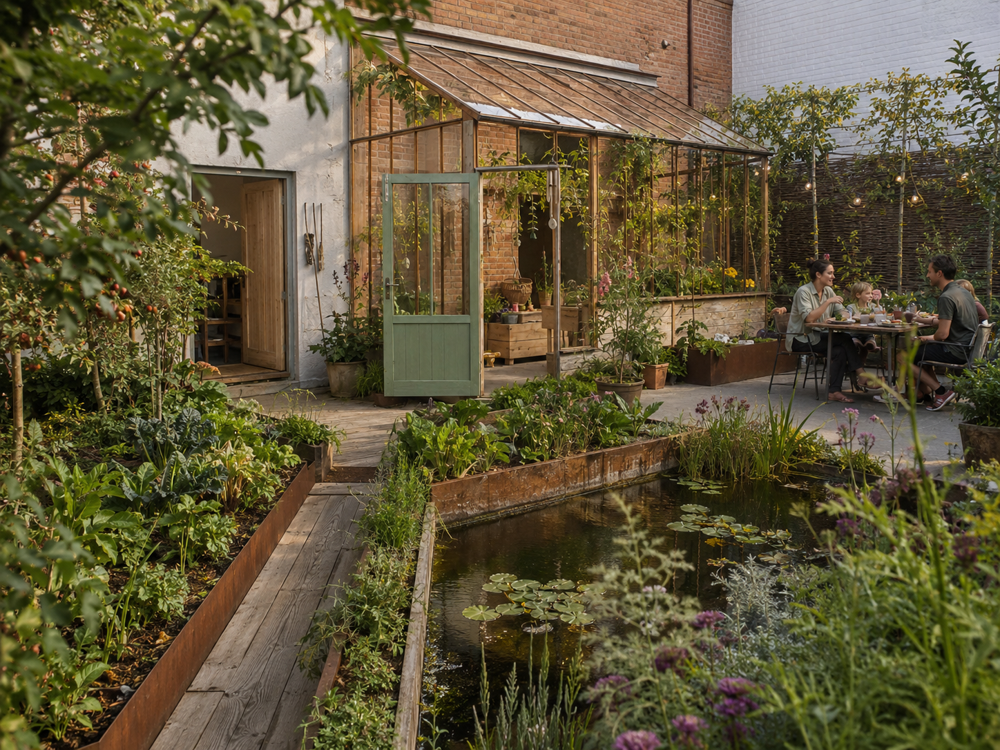 habitat nourricier, eau serre aquaponie jardin